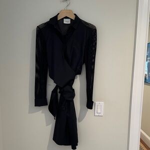 AKRIS punto Dark, Midnight Navy Mesh Sleeve Wrap Dress.